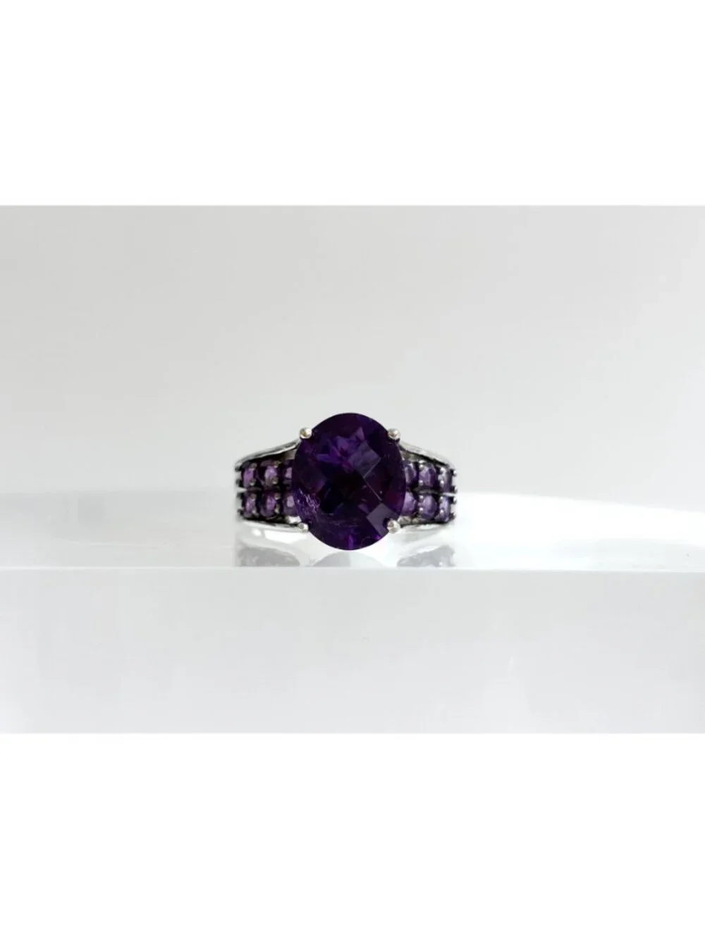 Multi Gemstone Amethyst Jumbo Sterling Silver 925 Vintage Ring - sz 9